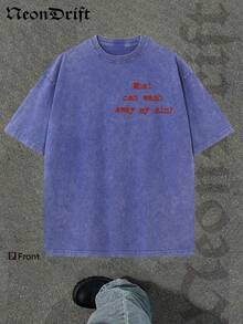 Y2K,Vintage Shirts Men Style "NOTHING BUT THE BLOOD OF JESUS" Print Washed Thickened Cotton T-Shirt - Creative Design, Unisex Casual Street Style, Surprise Gift, One Retro Washed 230g Top, Thickened Pure Cotton Material - 寶藍色 - 查看 2