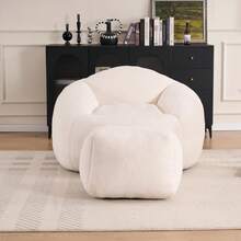 Foam Bean Bag Chairs For Adults/Teens With Filling, Bean Bag Lazy Sofa With Ultra Soft Chenille Cover, Bean Bag, Indoor & Outdoor - 白色 - 查看 11