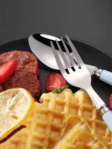 3件套可重复使用不锈钢餐具套装，适合野餐、露营、旅行、居家、办公、学生、节日礼物、学习用品 - 彩色 - 查看 8