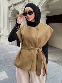DAZY 女士纯色蝙蝠袖商务休闲大衣，秋冬复古风格女式外套，秋季女装，优雅时尚 - 卡其色 - 查看 1