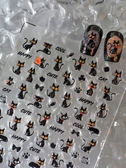 1 Sheet Nail Art Cat Stickers Adhesive Sliders DIY Nails Polish Manicure Sticker Decals