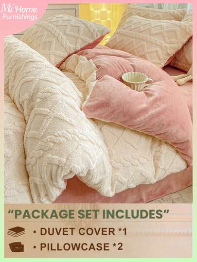 3 件套象牙白天鹅绒和粉色水晶天鹅绒床上用品套装，包含 1 个羽绒被套和 2 个枕套，柔软舒适的家纺，亲肤，多种颜色可选