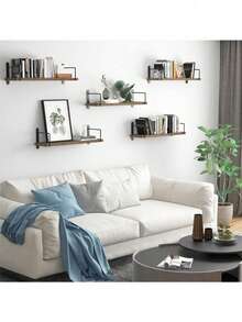 悬浮式置物架 - 壁挂式乡村风木质置物架，适用于墙面装饰和客厅收纳，厨房用品，厨房配件，厨房用具 - 彩色 - 查看 4