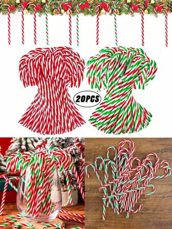 40/20Pcs Christmas Candy Cane Pendant, Christmas Tree Crafts, Confrontation Ornaments, Home Party Favors, Green And Red Lollipop Decorations
