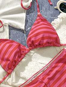 3pcs Lobster Print Bikini Set, Women Summer Beach Ocean Themed Bikini Top, Coverup T-Shirt, Casual Tie-Front Vacation, Back To School, Party Swimwear Outfits - Multicolor - View 7