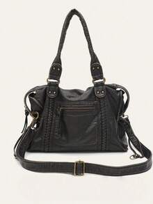 Retro Casual Cool Street Style Soft Brush Off Washed PU Vegan Leather Zipper Closure Zip Pockets Braid Decor Large Capacity Fits 13' Laptop Tote Adjustable Long Strap Cross Body Shoulder Bag Women Daily College Commute Travel Versatile, Y2k Bag, Gothic Punk Bag For Women, 2000s Fashion Style Bag For Women, Vintage Bag For Women, New Fashionable Big Bags For Women, New Arrival Tote Bags For Woman - Đồng - Xem 2