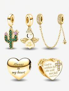 1 件时尚 925 纯银爱心天使系列串珠适合女士手链手镯 DIY 珠宝制作和日常服装搭配珠宝装饰适合女孩 - 金色 - 查看 13