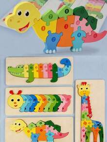 3D木制动物形状拼图 - 恐龙、毛毛虫、长颈鹿、鳄鱼、幼儿益智玩具、锻炼精细运动技能和逻辑思维、认知发展玩具、复活节/礼物 - 彩色 - 查看 1