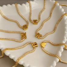 Riviera Choker Necklace Initial Letter Elegant Letters 18K Gold Plated - Gold - View 6