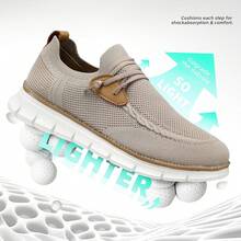 Mens Casual Loafers Shoes Slip On Fashion Walking Dress Sneakers Business Oxfords Work Lightweight Soft Sole Zapatos-20256688 - 卡其色/白色 - 查看 4