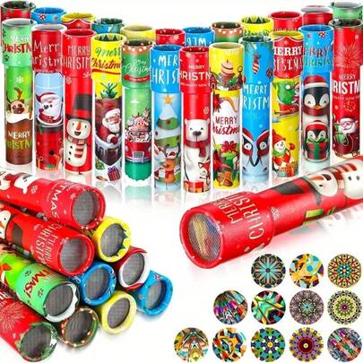 6/12/18 Piece Set Of Christmas Themed Classic Kaleidoscope, Roller Prism Lens Retro Props, Imaginative Holiday Party Gifts, Party Supplies, Christmas, Thanksgiving, Halloween Party Gifts, Suitable For Carnival Prizes (Multiple Styles Mixed)