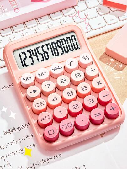 1 件多巴胺彩色计算器，12 位宽屏显示，办公计算器，学生便携式电子计算机，ABS 材质耐冲击，圆形按钮，两种尺寸可供选择，适用于办公室和学生返校计算文具，（不含电池）