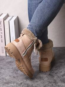 Botas de nieve cortas de invierno para mujer, zapatos versátiles y cálidos, estilo occidental, botas negras