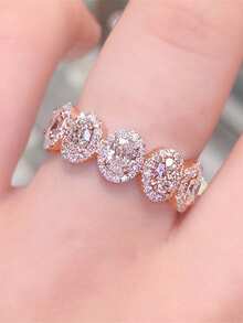 1枚时尚立方氧化锆戒指，女士结婚纪念日珠宝礼物 - 玫瑰金 - 查看 15