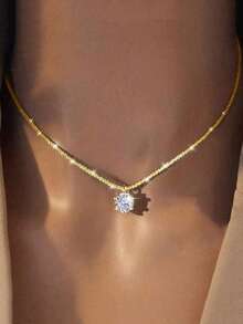 1 pieza Collar colgante de cristal artificial de tono plateado brillante de lujo para mujeres, adecuado para uso diario, regalo exquisito y perfecto para seres queridos - Dorado - Ver 8