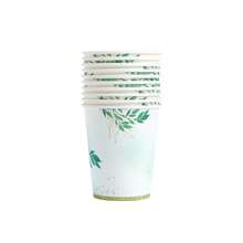 30pcs Green Leaf & Gold Trim Disposable Plates, Napkins And Cups, Party Supplies Suitable For Birthday, Wedding, Party, Family Picnic - Multicolor - View 3