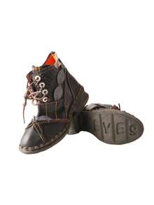 1 Pair TMA EYES Solid Color Punk Retro Casual Lace-Up Ankle Boots And Ankle Boots, Suitable For Office, Outdoor, Home Wear, All Seasons - Black - View 8