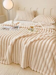 1pc Thick & Warm Ultra-Soft Striped Throw Blanket - Machine Washable Polyester, Allergy-Friendly, All-Season Cozy Comfort For Couch, Bed, Or Gift - Mixed Colors, Throw Blanket For Couch, Neutral Home Decor, Hypoallergenic Material,Autumn Decor,Winter Decor,Room Decor,Back To School