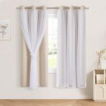 DWCN 2pcs Layered Curtains For Living Room Blackout And Sheer Curtains Grommet Top Window Curtains With Sheer Overlay For Bedroom - 新米色 - 查看 10