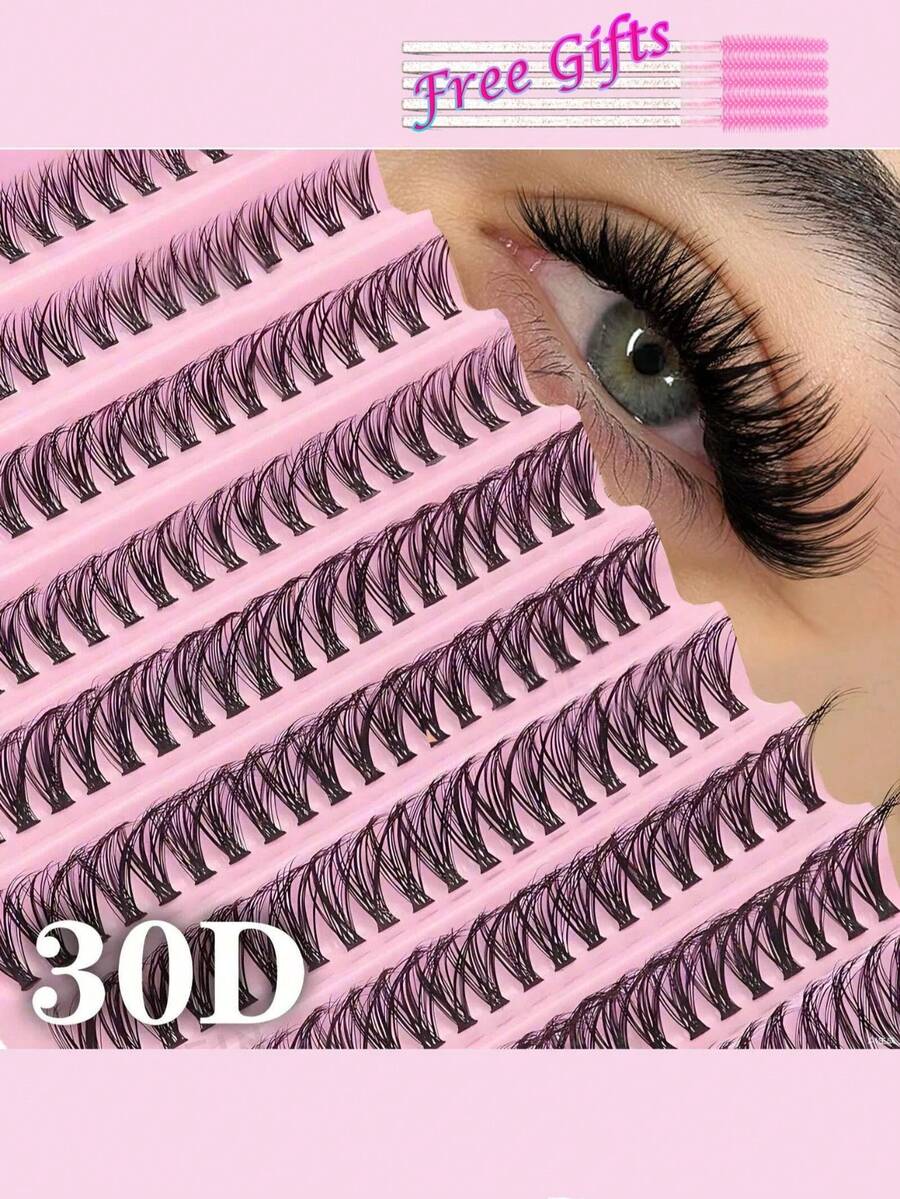 200pcs DIY Eyelash Extension Kit, Individual Lash Clusters, D-Curl, 10pcs/30pcs/40pcs, 10-16mm Mixed Lash Clusters, Includes Lash Glue, Sealant And Eyelash Extension Tools, Easy At-Home Lash Grafting. Eyelash Clusters, Eyelash Clusters, Individual Lashes, False Eyelashes, False Lashes - Black - View 1