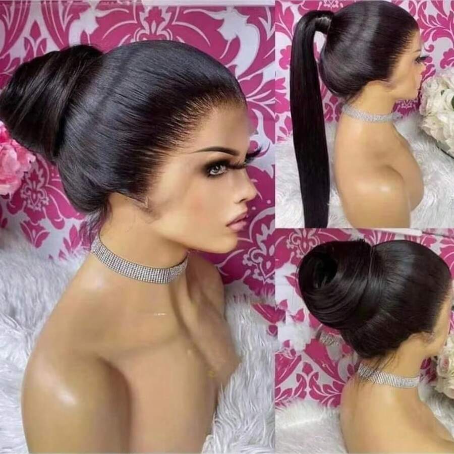bling hair Strap Snug Fit 360 Skinlike HD Lace Frontal Wigs Human Hair Invisible Strap Pre Plucked Pre Cut Lace 250 Density Straight Lace Front Wig With Drawstring 360 Glueless Wigs Human Hair For Women - Natural Black - 查看 1