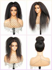 MEGALOOK 一体式 3D 蕾丝半假发，无胶 Yaki 直发，带透气安全圆顶帽，6 英寸深分缝，100% 真人头发，带抽绳，双层 3D 帽，无胶假发，预剪蕾丝，预漂白结，预拔发际线，无需胶水，自然色假发，100% 纯真人头发假发 - SNatural - 查看 8