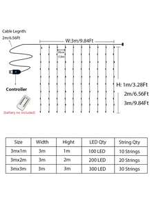 3 Meters LED Window Curtain Lights, USB Powered Fairy Lights, Christmas String Lights, Suitable For Window, Wedding Party, Garden, Outdoor Patio Decor - Multicolor - View 3