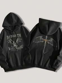 Women's Casual Printed Hooded Long Sleeve Sweatshirt Black Spring - Black - View 1