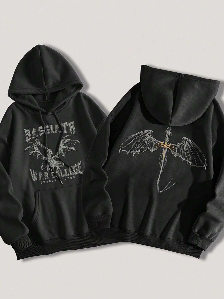 Women's Casual Printed Hooded Long Sleeve Sweatshirt Black Spring - Black - View 1