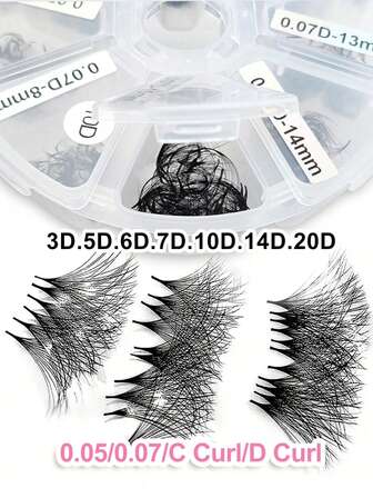 Waloshow 500-1000-2000 件预制扇形睫毛 5D 10D 20D 8-15mm 长度 0.05& 0.07 厚度 C D 卷曲预制扇形睫毛延长手工散装扇形睫毛卷翘睫毛多种选择适合沙龙使用睫毛簇、睫毛簇、单根睫毛、睫毛、假睫毛
