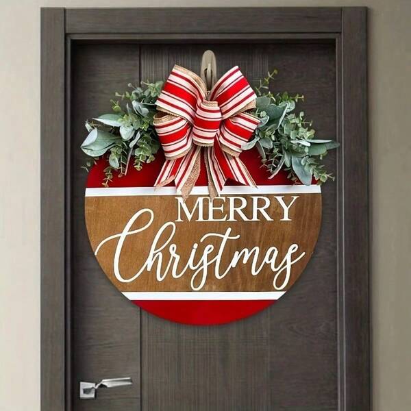 Nueva decoración colgante de puerta de entrada de madera con mensaje navideño feliz, corona decorativa navideña para el hogar, decoración de invierno para la habitación