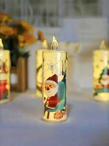 4 piezas de luces de vela electrónicas LED navideñas, luces nocturnas sin llama de Papá Noel, decoración de escena, mini farol de vela navideña con muñeco de nieve y Papá Noel, vela electrónica con patrón de cristal acrílico con batería, velas navideñas y silenciosas (batería incluida), adecuadas para decoración del hogar, luces de ambiente para fiestas de cumpleaños y vacaciones