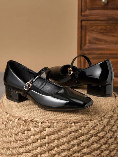 MonaNise 3厘米鞋跟玛丽珍咖啡色方头高跟鞋，适合工作、通勤、晚宴，复古黑色，时尚休闲卡其色平底鞋