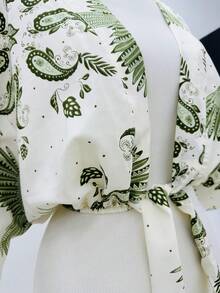 KISTYLE Crepe Blouse With Batwing Sleeves And Tie - Mint Green - View 4