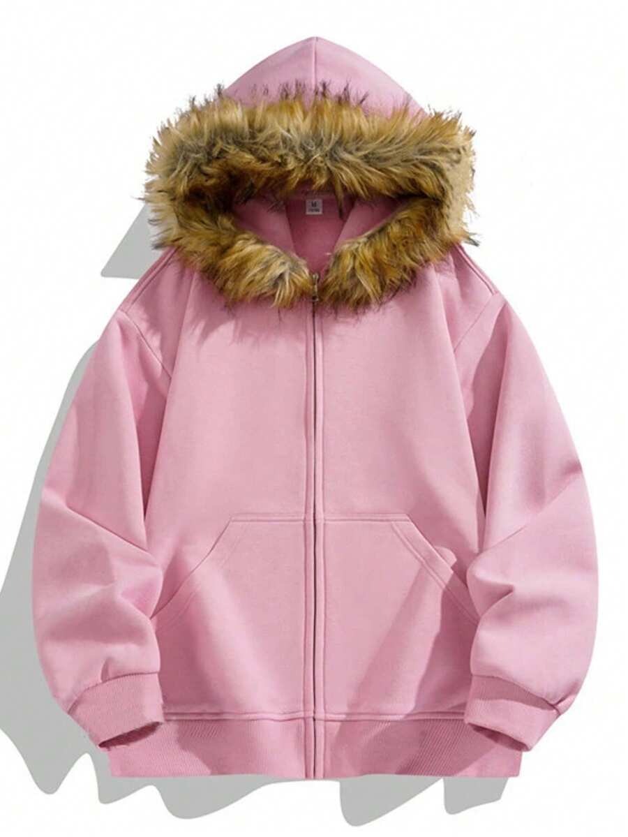 Men's And Women's Hoodies, Long Sleeve, Oversized, Zip-Up Hoodie, Solid Color Hoodie, Hooded Hoodie, Fur Sweatshirt, Oversized Hoodie, Loose Fit, Spring/Autumn Clothing, Stylish, Unisex