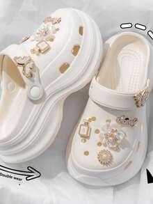 Teen Girl Fashion Exclusive Fashion Light Wooden Clogs Thick-Soled Hole Shoes, Summer Beach Vacation Outdoor Pool Sandals Girl's Students Slip-Resistant Headband River Running Hole Shoes EVA Soft Sole Slip-Resistant Breathable Comfortable Casual Girl's Slippers Gardening Shoes And Beach Shoes, Customized Pendant, Suitable For Home And Travel, Suitable For All Four Seasons. - 白色 - 查看 8