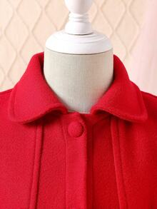 女童优雅复古翻领蝴蝶结大衣，舒适保暖的中长款外套，适合秋冬季穿着 - 紅色 - 查看 3