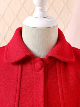 Elegant vintage överrock med kavaj och rosett för unga flickor, bekväma varma, medellånga ytterkläder för höst/vinter