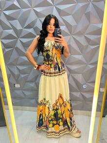 July Tropical Strapless Dress In Various Prints, 2025 Collection - 橘色 - 查看 1