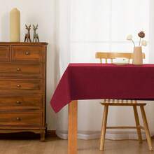Faux Linen Rectangle Tablecloth - Wrinkle And Stain Resistant Washable Table Cloth For Kitchen Dining Room Holiday Table Cover For Dinner, Red, 54 X 120 Inch - Red120x54Rectangular - View 3