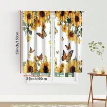 2pcs, Polyester Material, High-Definition Digital Print Sunflower And Butterfly Pattern, Filter Curtain, Suitable For Bedroom, Living Room, Office And Home Decoration, Pole Pocket Design,Curtains 84inch Long