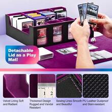 Trading Card Storage Box With Commander Display; 2400+ Deck Box For MTG With Removable Cover;  Card Case Fits Magic TCG PTCG Sports Cards; 24 Dividers 4 Stoppers Black Purple - BlackPurple - 查看 5