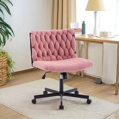 Silla de escritorio con asiento ancho y ruedas, con patas cruzadas, mecedora y altura ajustable, cómoda silla giratoria sin brazos, capacidad de 136 kg, ideal para dormitorio