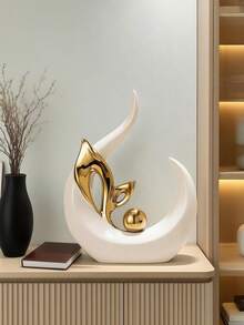 1pc Platinum Home Decor Features Ceramic Statue Abstract Sculpture Center Ornament Mid-Century Modern Dining Table Coffee Table Decor Living Room Tabletop Shelf Dining Room Kitchen, Modern Home Decor For Living Room