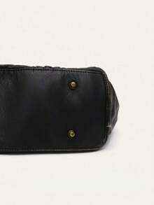 Women's Unisex Design Retro Slouchy Cool Street Style Washed PU Vegan Leather Zipper Closure Multi Functional Pockets Braid Decor Brush Off Color Large Capacity Tote Handbag Fits 13' Laptop Adjustable Long Strap Crossbody Shoulder Bag Daily Commute College Overnight Travel Outings, Bohemia Style Bag For Women, New Fashionable Big Bags For Women, New Arrival Tote Bags For Woman - 黑色 - 查看 5