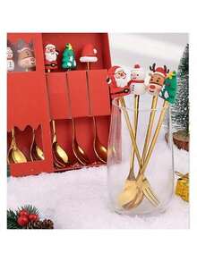 1 Set Of Christmas Portable Cutlery, Camping Utensils, Reusable Spoon And Fork Set With Storage Box, Suitable For Picnics And Daily Use, Kitchen, Christmas Gift