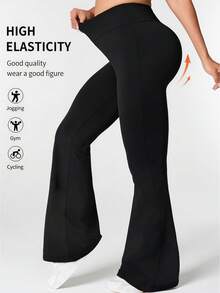 Plus Size Women Flared Pants, High Waist Elastic Skinny Yoga Leggings, Soft & Comfortable, Fashion Minimalist Casual Trousers, Autumn/Winter