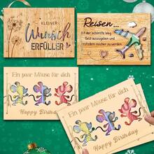 1 Piece Happy Birthday Cute Three Rats Wooden Money Holder Ornaments 2D Flat Double-Layer Wooden Decoration Plaque Ornaments Money Postcard Decoration Ornaments Birthday Gifts Christmas Gifts For Best Friends - Multicolor - View 1