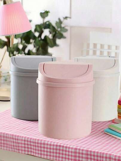 1pc Mini Trash Can With Lid, INS Style Desktop Small Trash Can, Plastic Desktop Waste Paper Basket With Rotating Lid Design To Prevent Odor Leakage, For Storing Fruit Peels And Paper Scraps On Desk, Suitable For Bathroom, Home Office Desk, Coffee Table, Office, Living Room, Study