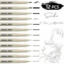 12 Piezas Bolígrafos de Dibujo Negros, Bolígrafos de Tinta, Estilógrafo con Punta Fina de 0.23-3 MM, para Caligrafía, Dibujar, Escribir, Diseñar, Cómic - 12 - Ver 8